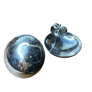 Vintage Womens Circle Stud Fashion Earrings 70s 80s Metal Silver Tone